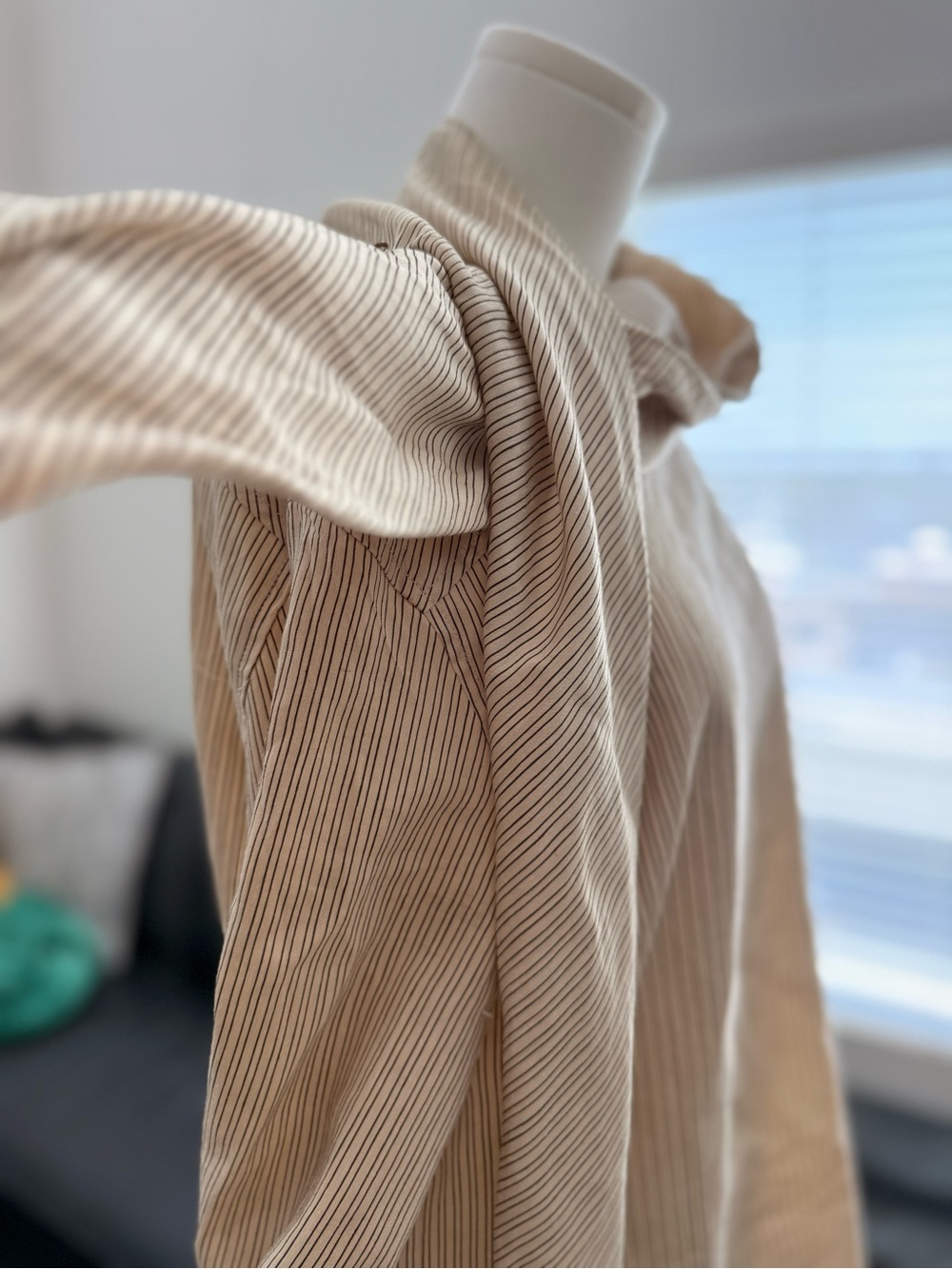 H&M Beige Striped Long-Sleeve Blouse with Scarf Detail - Picture 2 of 5